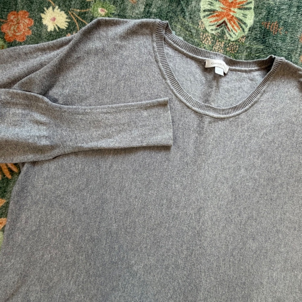 Garnet Hill Gray 100% Cotton Longline Tunic Sweater Kangaroo Pocket Small